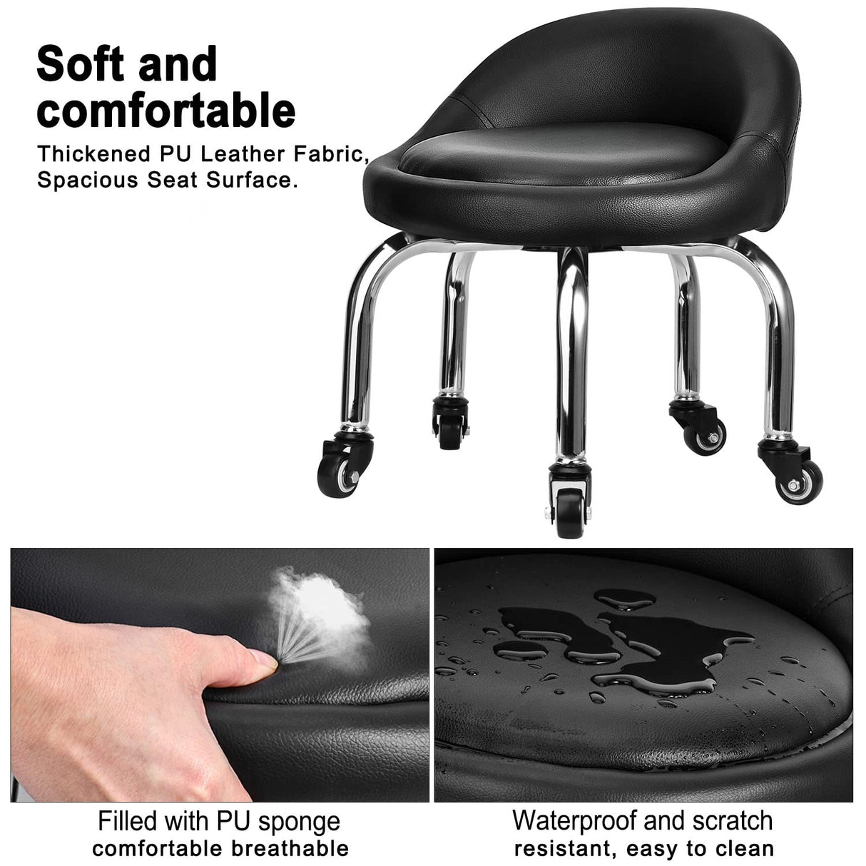 FLOLXNB Low Height Rolling Stool with Back, Low Height Rolling Chair, Low Stool with Wheels for Garage Shop Home Office,L FLOLXNB