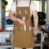 Aoomzoon Canvas Aprons for Men Chef Apron, Work Apron with Large Pockets - Durable 16oz Heavy Duty Cross Back, BBQ, Cooking (Brown, 1 Pack) Aoomzoon