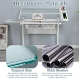 Gagawin Upgraded Height Adjustable Drafting Table Drawing Desk Artist Table with Stool for Home Office, Tilting Glass Tabletop Art Craft Desk w/2 Gagawin