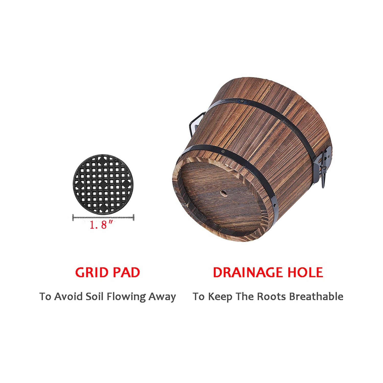 Small Wooden Bucket Barrel Planters – 6.3’’＋5.3'' Rustic Flower Planters Pots Boxes Container with Drainage Holes for Indoor Home Decor Small Plants, HappyDecor