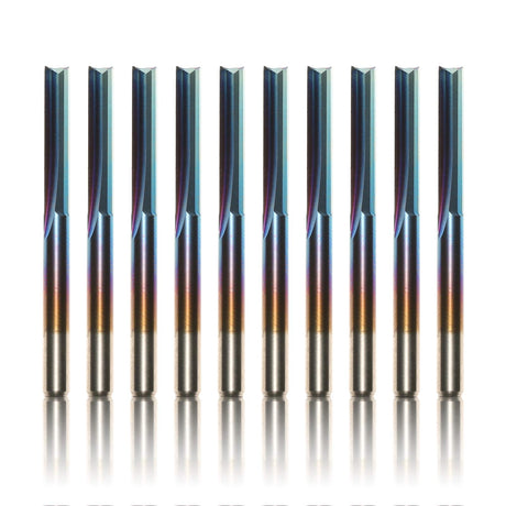 Genmitsu CNC Router Bits 1/8 inch Shank Straight Router Bits Nano Blue Coat 2-Flute End Mill Cutter for Wood MDF PVC Acrylic, 10 PCS, SR10A Genmitsu