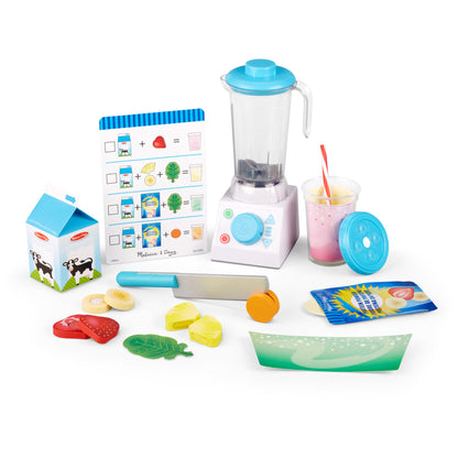 Melissa & Doug Smoothie Maker Blender Set with Play Food - 22 Pieces - Play Blender Mixer Toy for Kids Kitchen Ages 3+ - WoodArtSupply