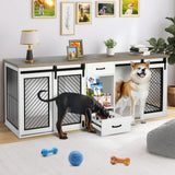 Extra Large Dog Crate Furniture, 85" Sliding Door Double Kennel for 2 Large Dogs Divided, Heavy Duty Wooden Dog Crate Kennel Furniture with 4 Dog okcomuy