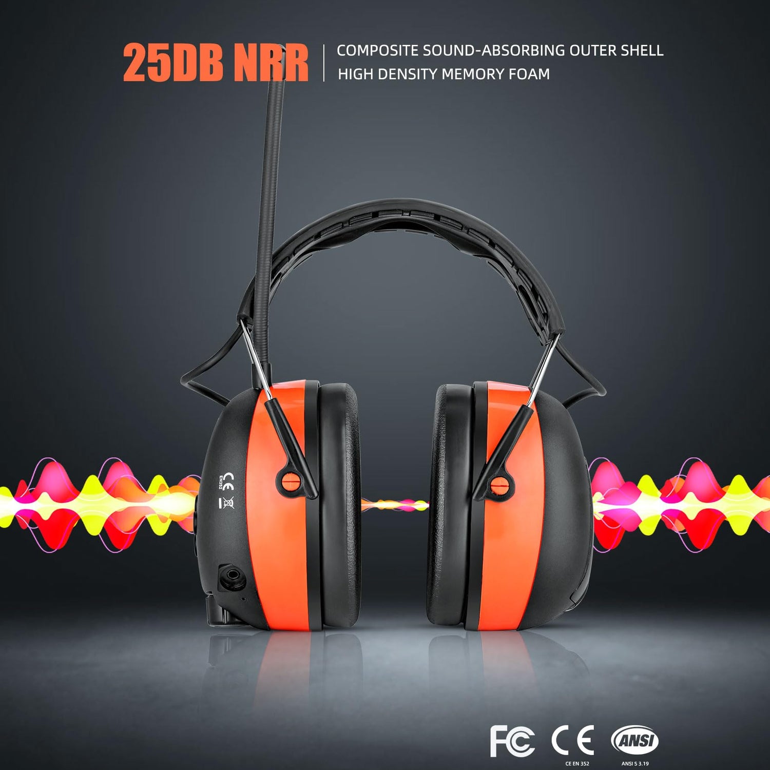 Hocazor HP033 Bluetooth 5.3 Hearing Protection AM FM Radio Headphones, 25dB NRR Noise Reduction Safety Earmuffs with 2000mAh Rechargeable Battery for Hocazor