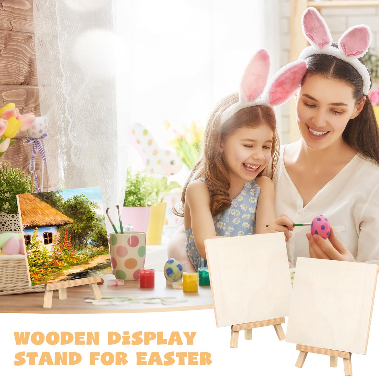 Landical 36 Pcs 4 x 4 Inch Wood Panel Boards with 36 Pcs Wood Display Easel, Unfinished Square Wood Panels for Crafts Wood Art Boards for Displaying Landical