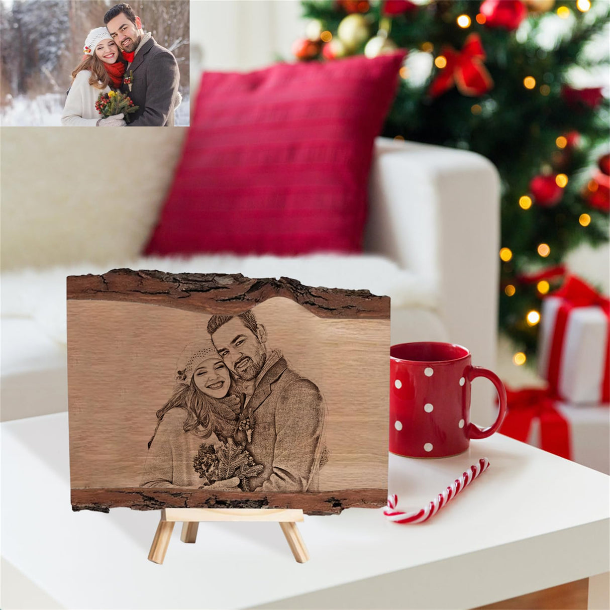 Personalized Photo Wood Slice Custom Engraved Picture Frame Album Wooden Crafts with Bracket Photo Printing on Wood Slices for Christmas Valentine's Wasetell