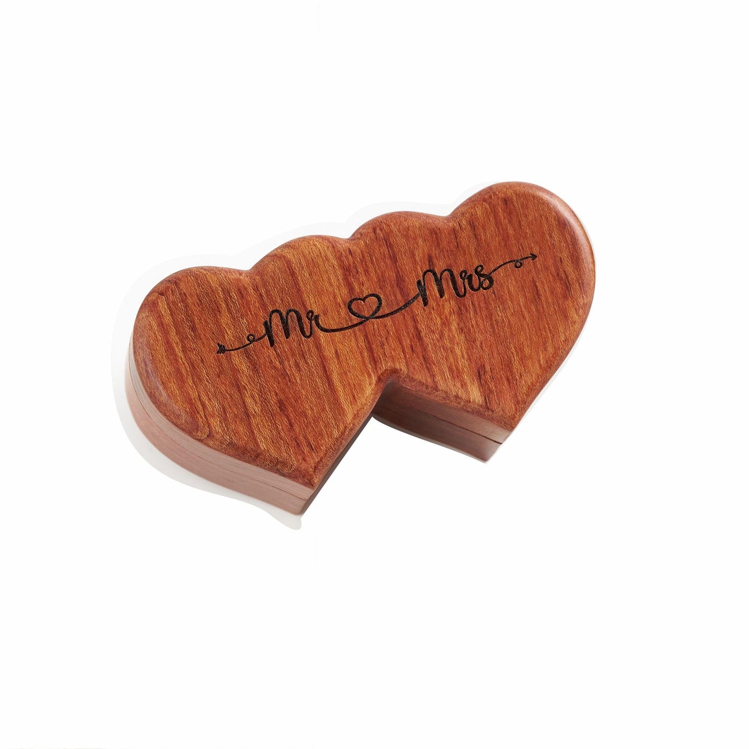 Handicraftviet Ring Box Mr and Mrs – Handmade Heart Shape Ring Box for Wedding Ceremony, Wedding Ring Box Small Engraved for Engagement/Proposal, Handicraftviet