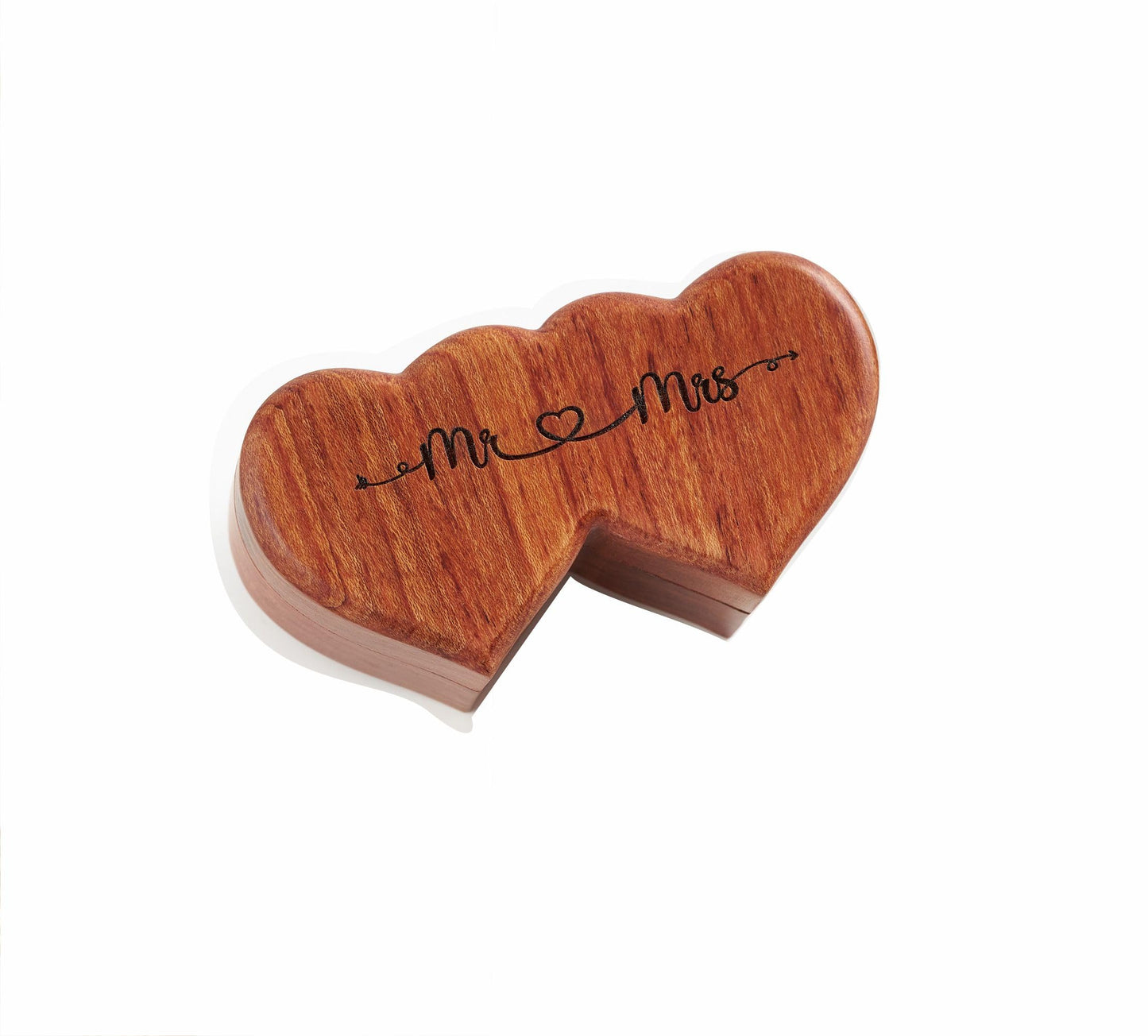 Handicraftviet Ring Box Mr and Mrs – Handmade Heart Shape Ring Box for Wedding Ceremony, Wedding Ring Box Small Engraved for Engagement/Proposal,