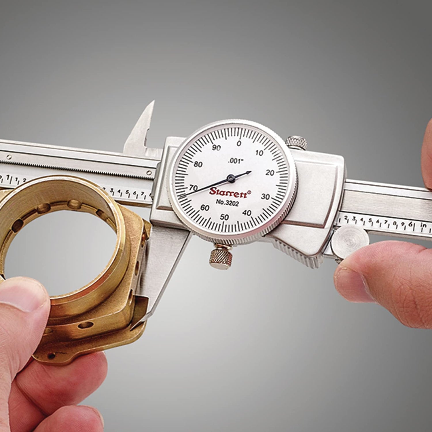 Starrett Dial Caliper with Adjustable Bezel and Fitted Case - White Face, 0-6" Range, -0.001" Accuracy, 001" Graduations - 3202-6 Starrett