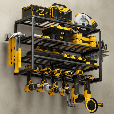 YYR 4 Layer Power Tool Organizer Wall Mount, Cordless Drill Hanger Storage Rack, Battery Tools Holder with Charging Station Shelf for Garage YYR