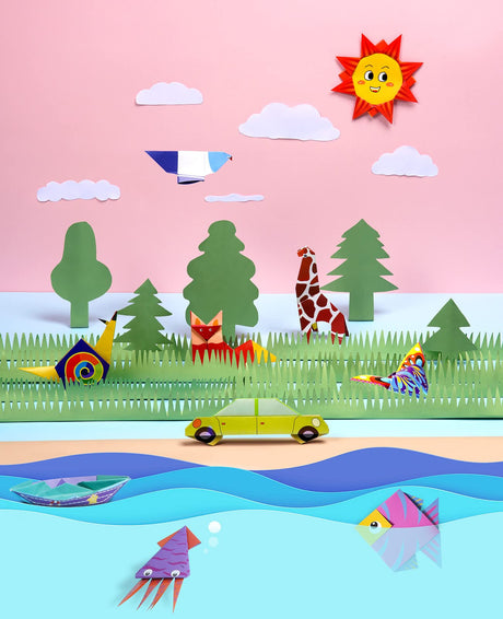 Gamenote Colorful Origami Kit for Kids 54 Projects 120 Double Sided Origami Paper 12 Sheets Practice Papers Instructional Origami Book Origami Gift GAMENOTE