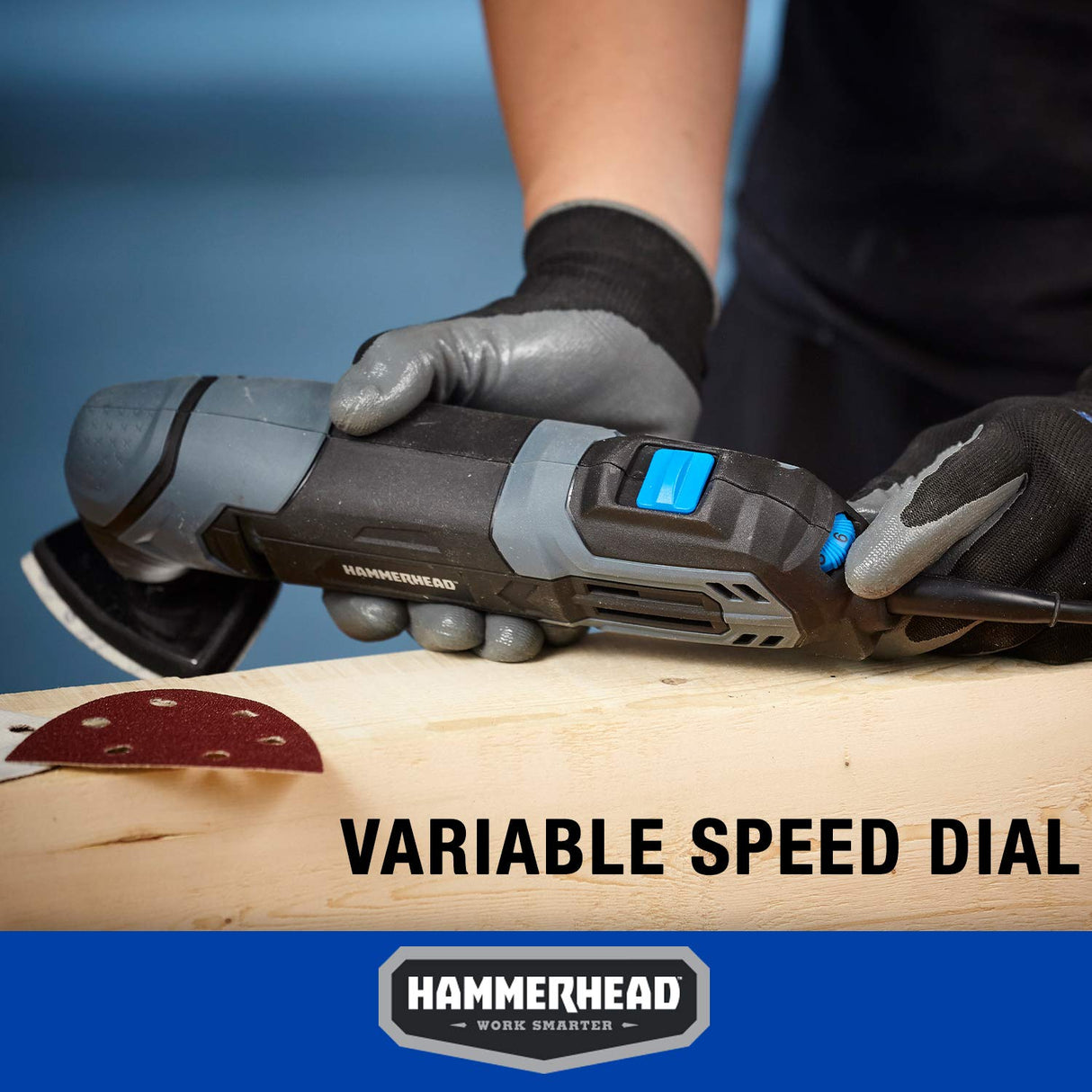 Hammerhead 2.2-Amp Oscillating Multi-Tool with 1pc Flush Cut Blade, 1pc Semicircle Saw Blade, 1pc Sanding pad, 3pcs Sanding Paper - HAMT022 Hammerhead