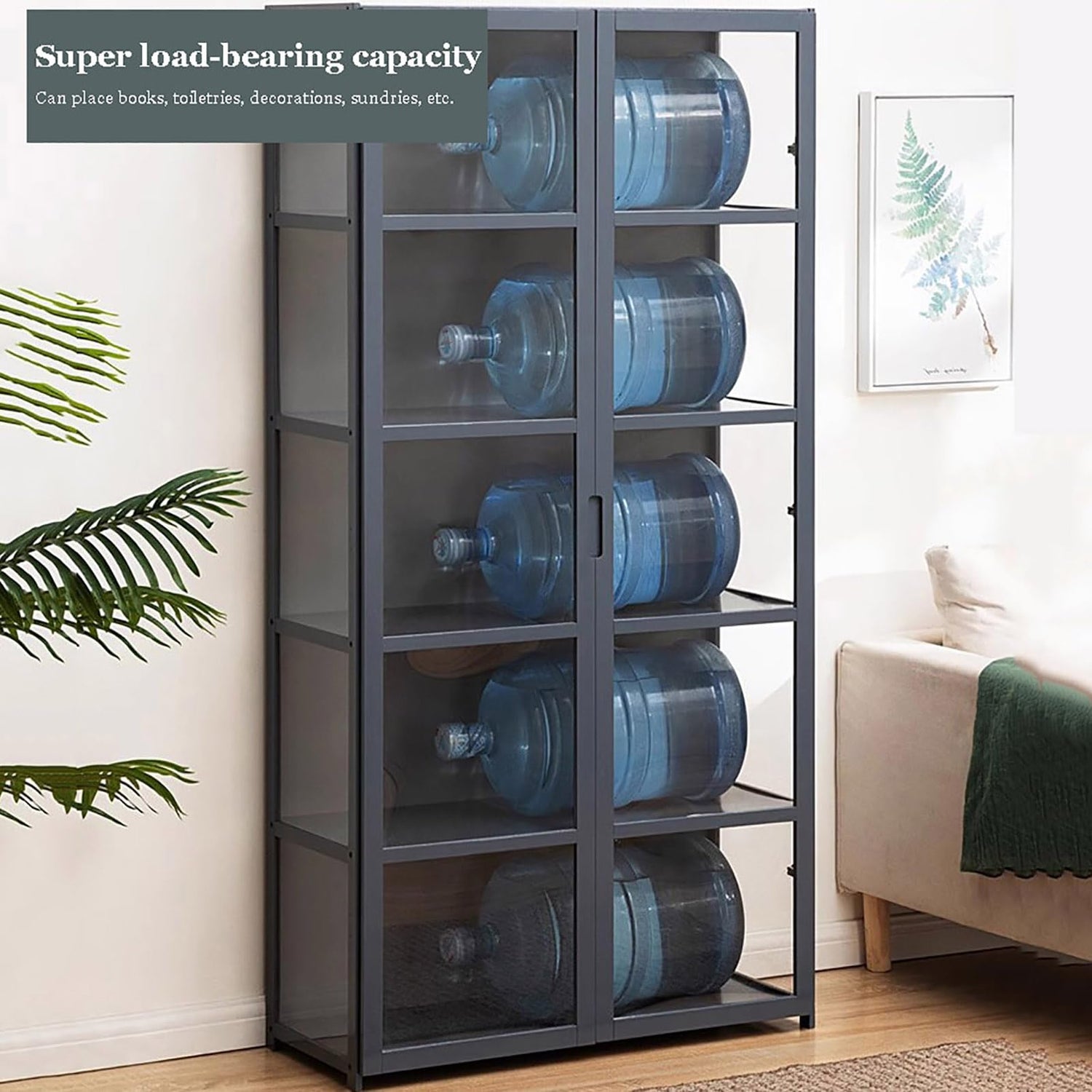 Topjia 2 Doors Curio Display Cabinet for Collectibles,Wood Curio Cabinets with Clear Acrylic Doors,5 Tier Bookcase Display Shelf,Floor Standing Topjia