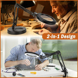 Veemagni 10X Magnifying Glass with Light, 5 Color Modes Stepless Dimmable 2-in-1 Desk Lamp and Clamp, LED Lighted Magnifier with Light and Stand, Veemagni