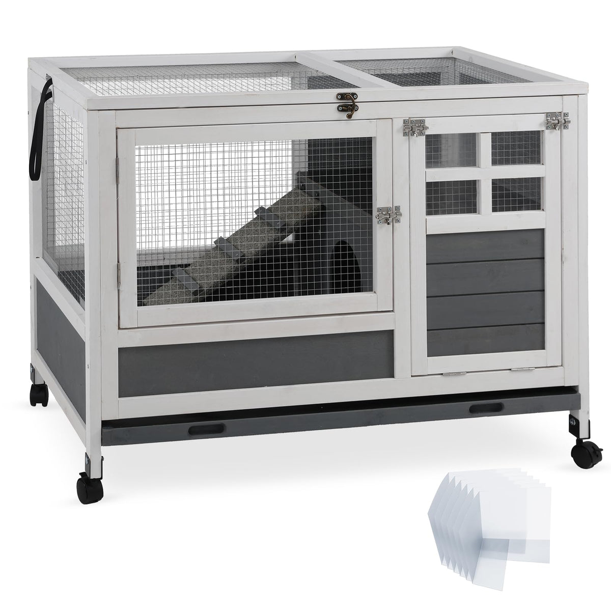 AniwuPaws Rabbit Hutch Indoor with Urine Guards/Netting Floor, Rabbit ...