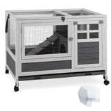 AniwuPaws Rabbit Hutch Indoor with Urine Guards/Netting Floor, Rabbit Cage on Wheels/Chew Proof/Tray, Guinea Pig Cages with Doors, Wooden Bunny House AniwuPaws