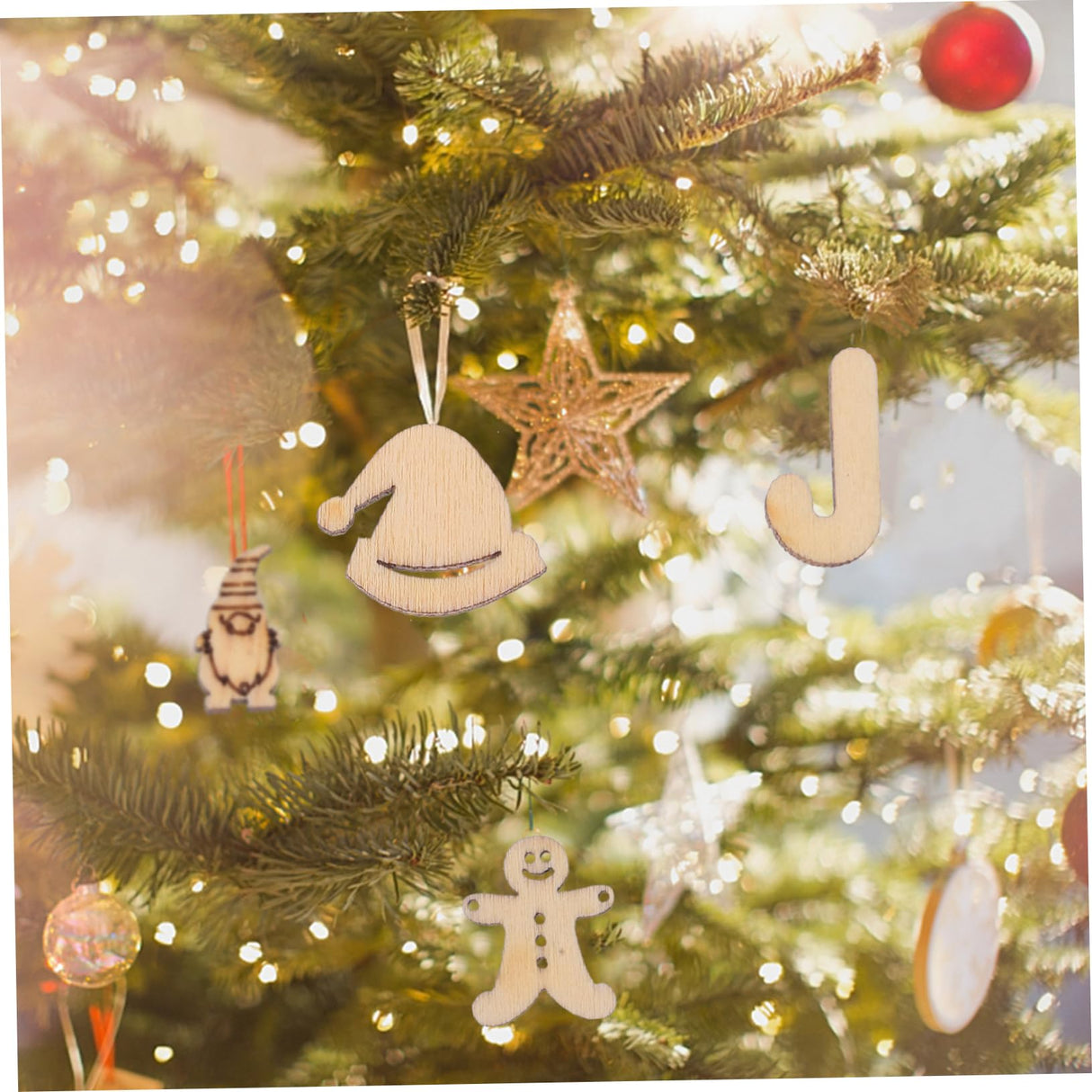 VOSAREA 300pcs Christmas Wood Chips Miniature Christmas Ornaments Unfinished Snowflake Cutout Jingle Bell Wood Cutout Unfinished Hanging Ornament VOSAREA