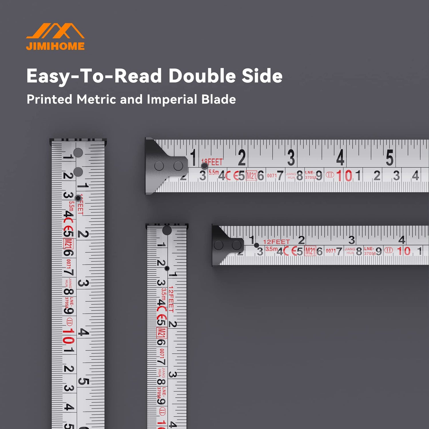 JIMIHOME Household Tool Essential 12 Ft. Tape Measure 3.5 m Metric Imperial Wear Corrosion Resistant Nylon-Coating Impact-Resistant Retraction Speed JIMIHOME