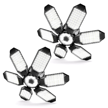 POLARPRA LED Garage Lights - 2 Pack Super Bright 32000LM LED Garage Ceiling Light 6500K LED Shop Light w/ 6 Deformable Panels Screw in E26/E27 Socket POLARPRA