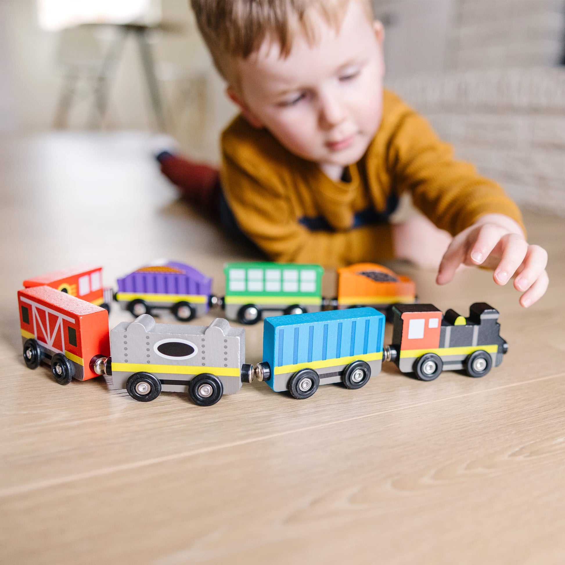 Melissa & Doug Wooden Train Cars (8 pcs) - Magnetic Train, Wooden Train Toys, Train Sets For Toddlers And Kids Ages 3+ - WoodArtSupply