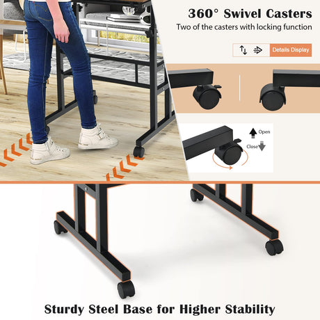 Tangkula Mobile Standing Desk Stand Up Desk, Height Adjustable Home Office Desk with Standing & Seating 2 Modes, Tilting Tabletop & Flexible Wheels, Tangkula