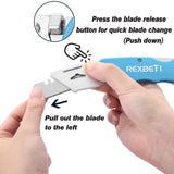 REXBETI 4-Pack Folding Utility Knife Quick-change SK5 Box Cutter for Cartons, Cardboard and Boxes, Back-lock Mechanism with 10 Extra Blades REXBETI
