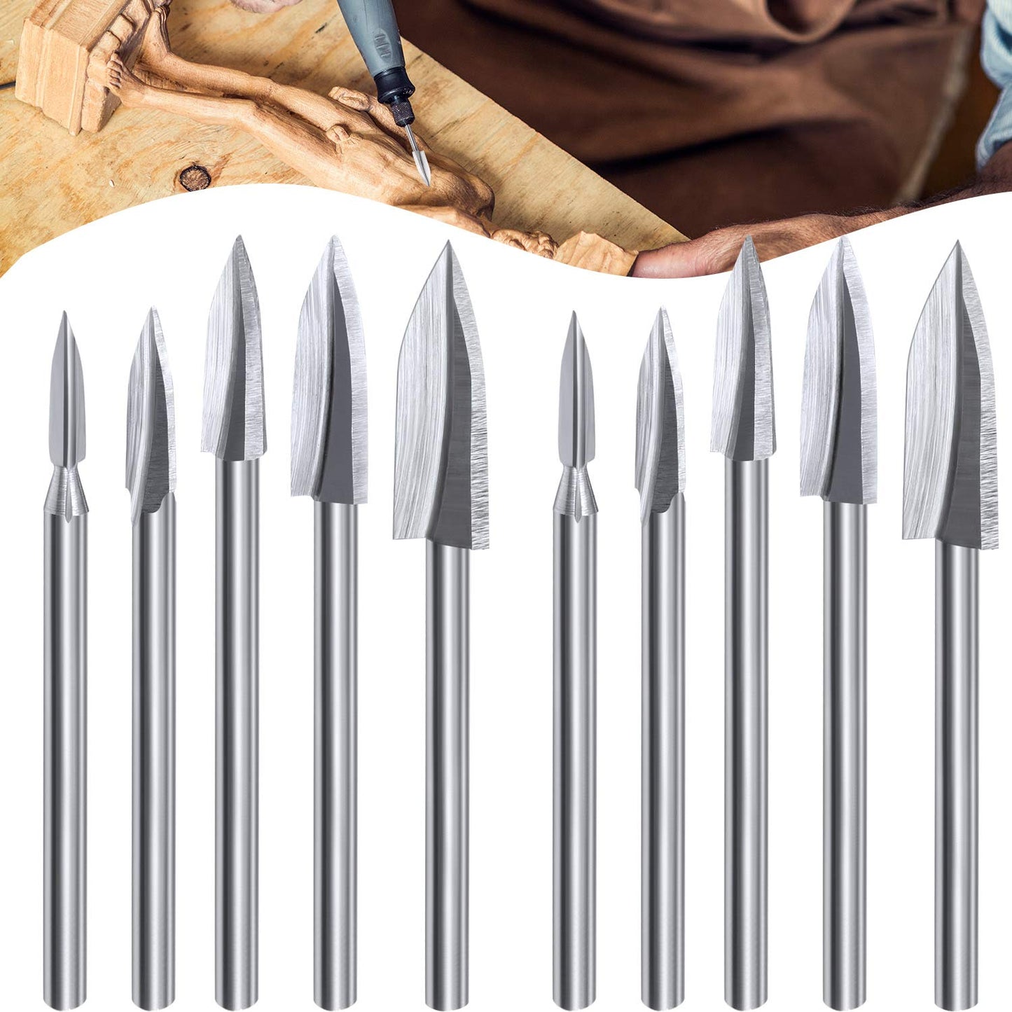 *10 Pieces Wood Carving Drill bits Wood Carving Engraving Tools Rotary Carving bits DIY Woodworking Drill Accessories