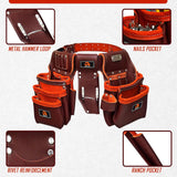 ABRIX Premium Oil Tanned Leather Tool Belt,PRO-280 Tool Pouch,Heavy Duty Leather Tool Belt, Tool Bag 28 Pockets,Tool Belt/Pouch For Framer (Maroon Abrix