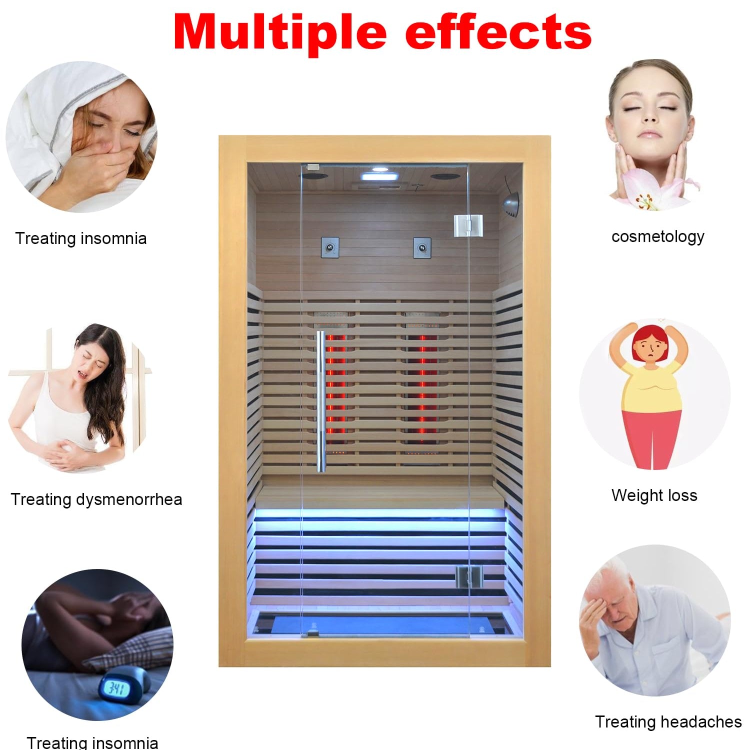 Infrared Sauna Room Wooden Canadian Hemlock Low EMF 2-3 Person 2080W Full Spectrum Sauna Room, Personal Home Spa Carbon Heater Sauna, WoodArtSupply