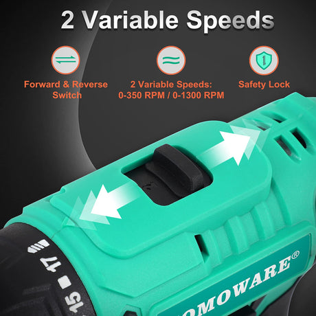 COMOWARE 20V Cordless Drill, Electric Power Drill Set with 1 Battery & Charger, 3/8” Keyless Chuck, 2 Variable Speed, 266 In-lb Torque, 25+1 Position COMOWARE