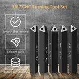 SENDUO 3/8" Indexable Carbide Turning Inserts Holder Set for Machining Lathes, 5 Pcs Set Metal Lathe Tools Inserts Bits with Carbide Inserts SENDUO