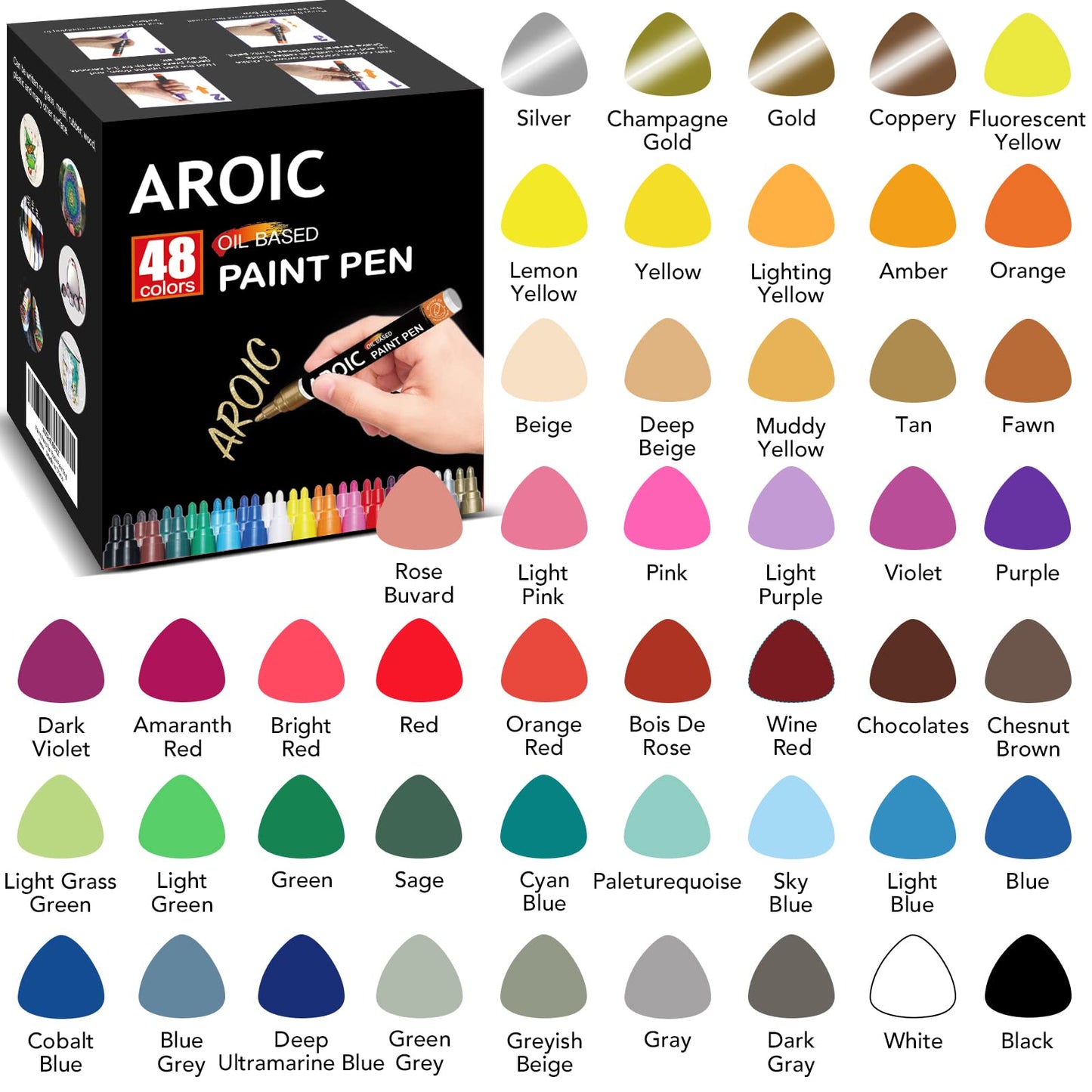AROIC Paint Pens for Rock Painting - 48 Pack.Write On Anything! Paint pens for Rock, Wood, Metal, Plastic, Glass, Canvas, Ceramic & More! Low-Odor,