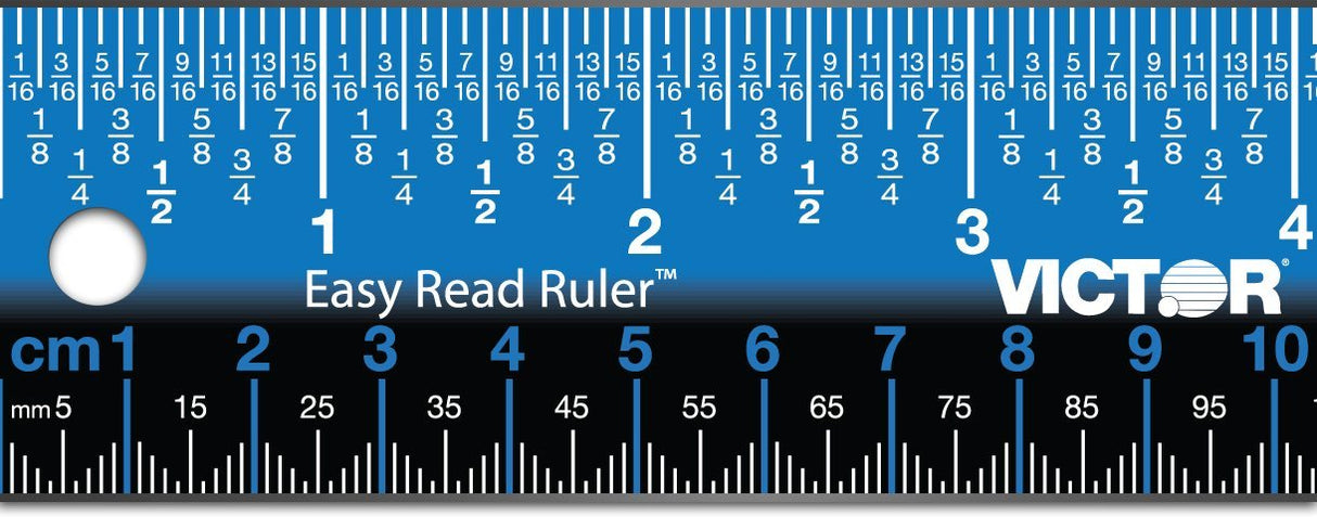 Victor Easy Read Stainless Steel Ruler, Standard/Metric, 12" Long, Blue Victor