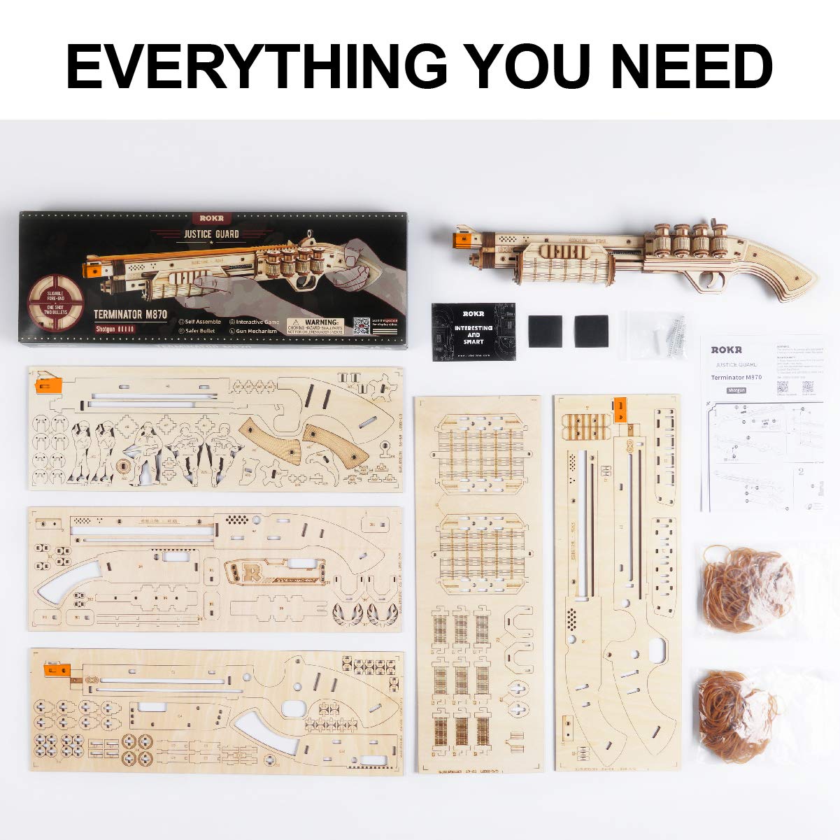 ROKR 3D Wooden Puzzles Combat Game Gun Toys Mechanical Model with Villains Targets & Rubber Bands for Teens/Adults ROKR