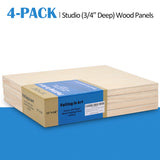 Falling in Art Unfinished Birch Wood Canvas Panels Kit, Falling in Art 4 Pack of 11x14'' Studio 3/4'' Deep Cradle Boards for Pouring Art, Crafts, Falling in Art