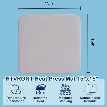 HTVRONT Heat Press Mat for Cricut: Heat Press Pad 15"x15" for Craft Vinyl Ironing Insulation Transfer, Double Sides Applicable Heat Mat for Heat - WoodArtSupply