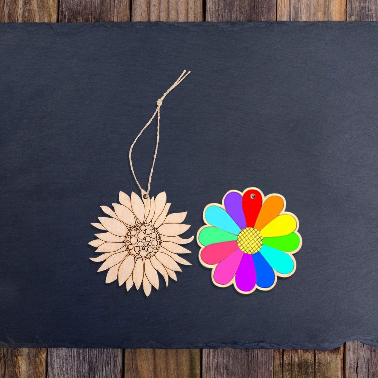 Operitacx 20pcs Sunflower Wood Chips Unfinished Hanging Ornaments Painting Flower Chips Daisy Embellishments for Crafts Blank Scrapbook Sunflower Operitacx