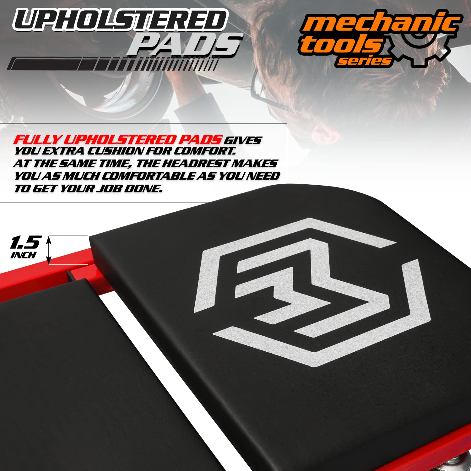 M-AUTO Foldable Z Creeper 2-in-1 Rolling Folding Car Creeper & Seat, 36" Adjustable Roller Garage Chair Lay Down or Sit, 330LBS Capacity Under Car M-AUTO