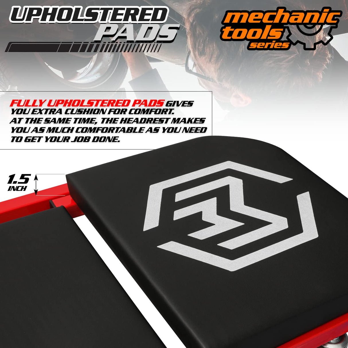 M-AUTO Foldable Z Creeper 2-in-1 Rolling Folding Car Creeper & Seat, 36" Adjustable Roller Garage Chair Lay Down or Sit, 330LBS Capacity Under Car M-AUTO