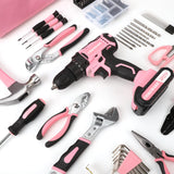 COMOWARE 169Pcs Home Tool Kit with Drill, Pink Drill Set for Women, Lady's Home Repairing Tool Kit with 20V Power Drill, with a Large-Capacity Tool COMOWARE