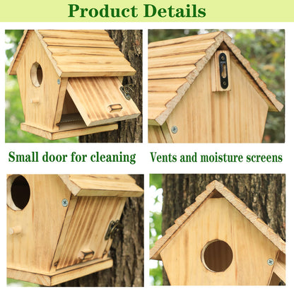 STARSWR Bird House,Outdoor Bluebird House for Outside Clearance,Wooden Birdhouse Finch Cardinals Hanging Birdhouse Nesting Box for Wild Bird Viewing