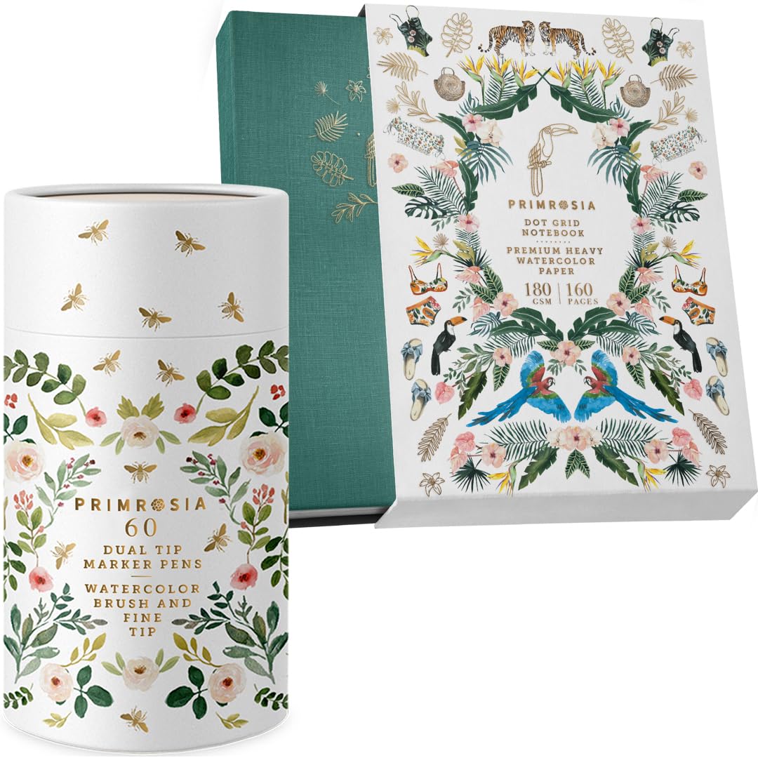Primrosia 60 Dual Tip Markers + Summer Dot Grid Notebook Primrosia