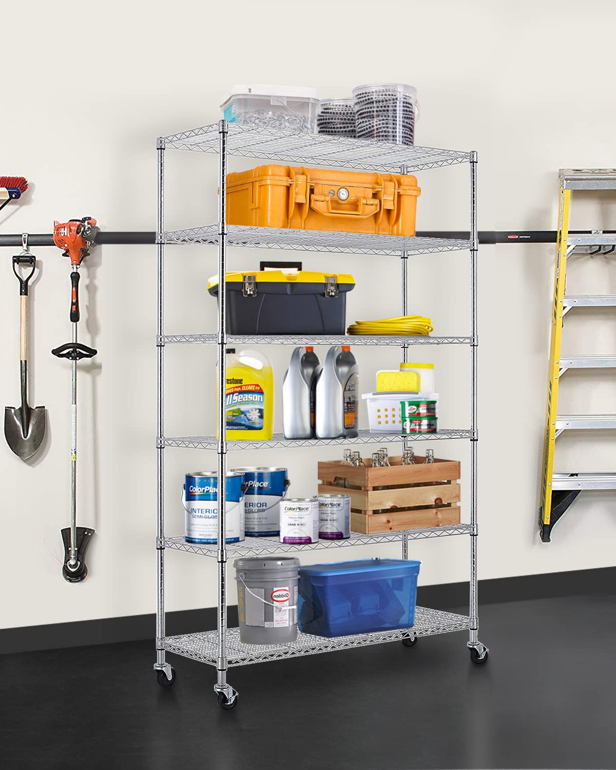 48 Lx18 Wx72 H Wire Shelving Unit Heavy Duty Height Adjustable NSF Certification Utility Rolling Steel Commercial Grade with Wheels for Kitchen BestOffice