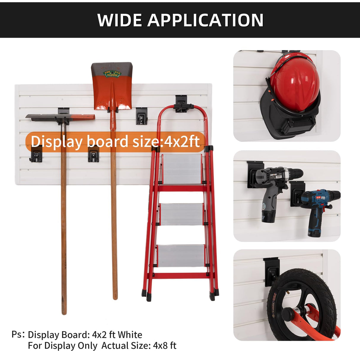 Slatwall Panels 4x8 ft with 15pcs Slat Wall Accessories, Slat Wall Paneling Garage Wall Organizer, PVC Wall Panels Pegboard with Slatwall Hooks, FRAYSCENT