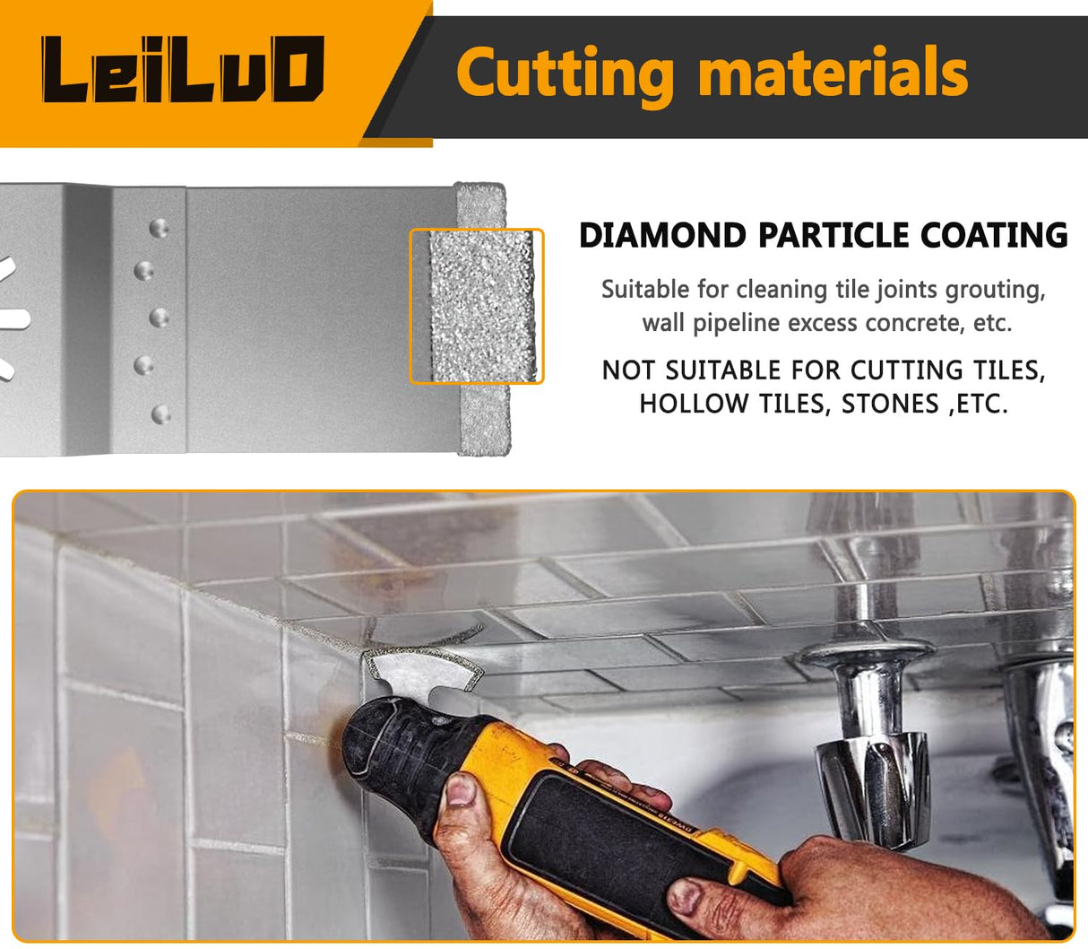 LEILUO Oscillating Multi Tool Blades 6 Pack Diamond Multitool Blades Kit for Grout Removal Fit DeWalt Milwaukee Makita Ryobi and More LEILUO