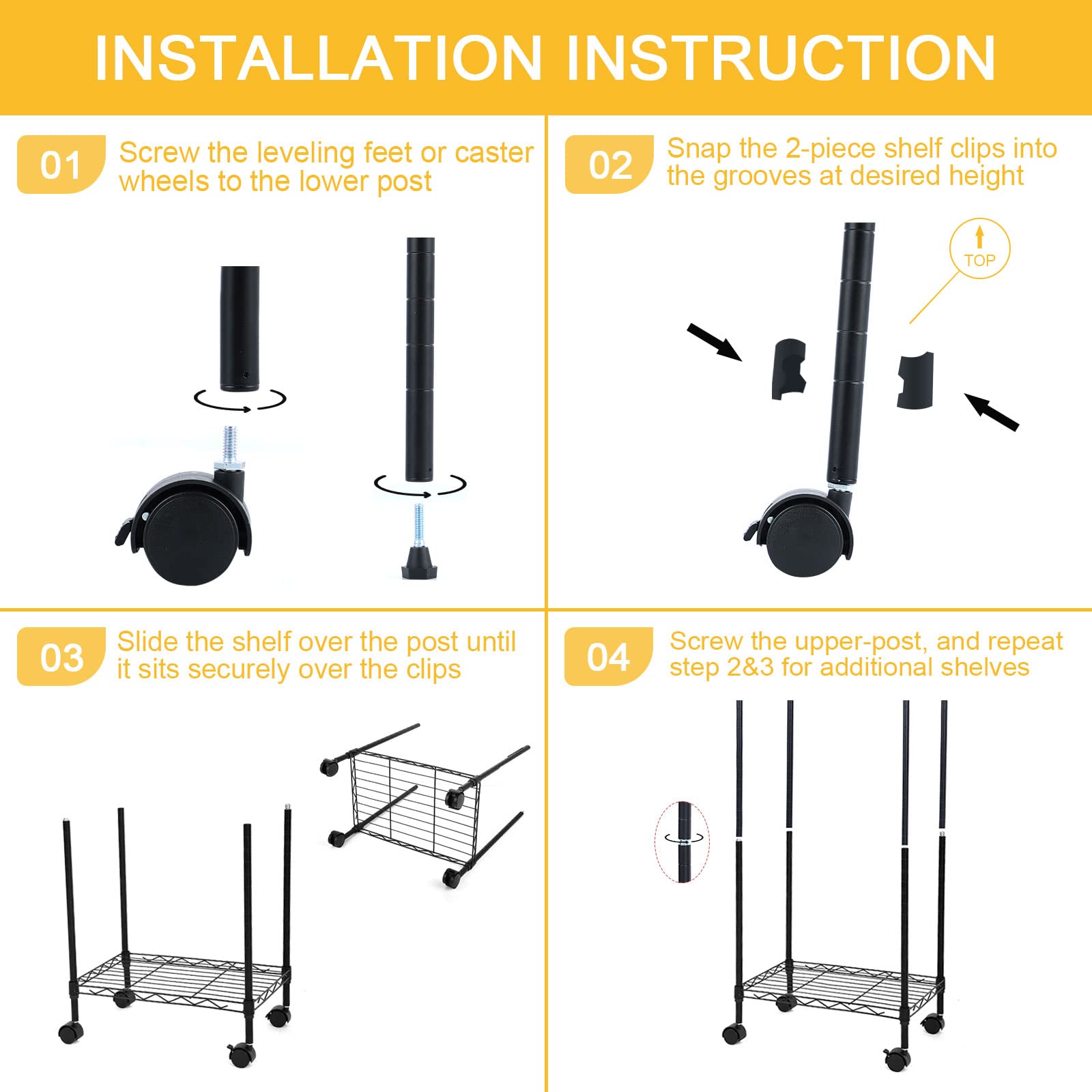 Simple Deluxe Heavy Duty 3-Shelf Shelving with Wheels, Adjustable Storage Units, Steel Organizer Wire Rack, Chrome - WoodArtSupply