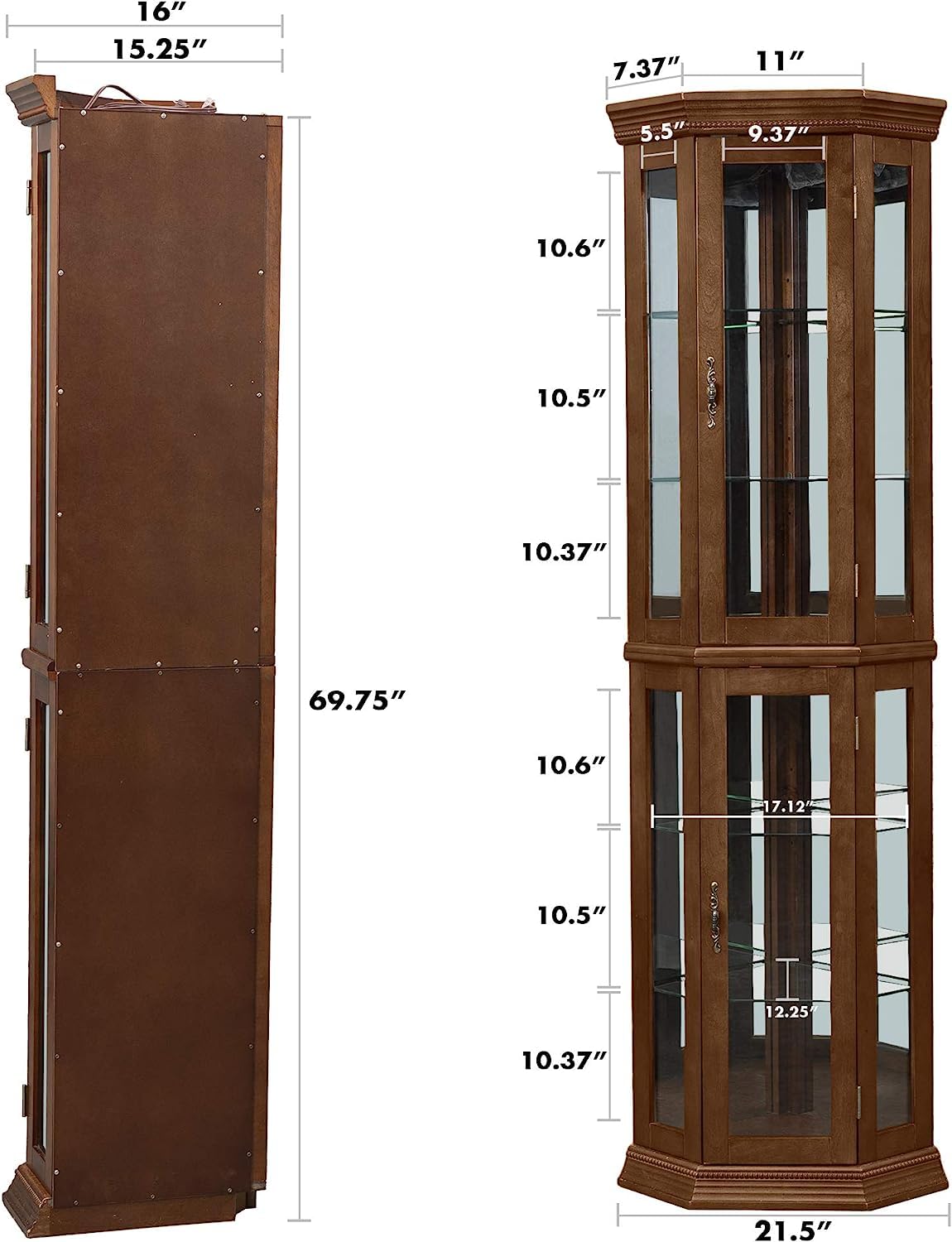 Hayiodda Corner Curio Glass Display Cabinet - Lighted Corner Curio China Cabinet with Mirrored Back, China Display Cabinet with Glass Doors and - WoodArtSupply