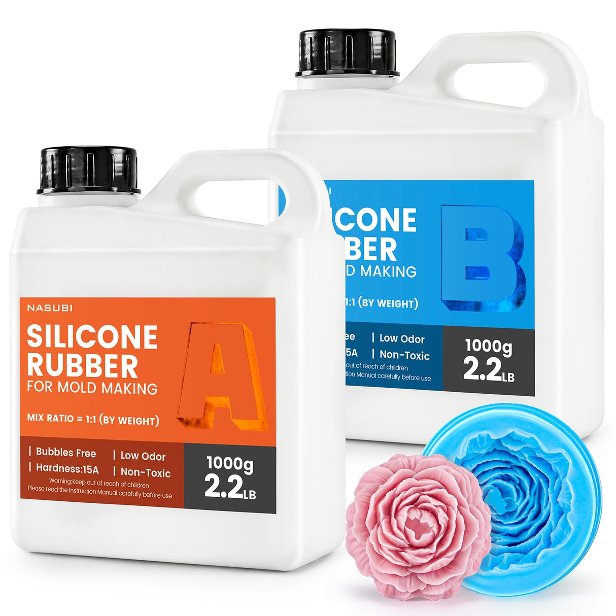 NASUBI Silicone Mold Making Kit 70.4oz,15A Non-Toxic Safe Liquid Silicone Rubber for Mold Making,4.4LB Mixing 1:1 by Weight Fast Curing Silicone NASUBI