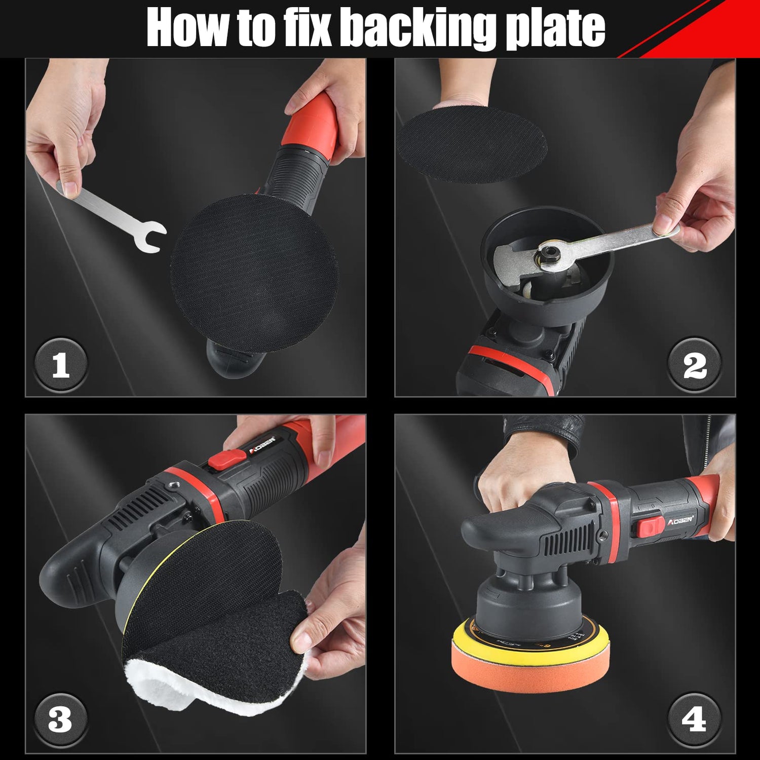 AOBEN Car Buffer Polisher,6 inch Dual Action Polisher,Random Buffer Polisher kit with 6 Variable Speed 1000-4500rpm,Detachable Handle,4 Buffing Pads AOBEN