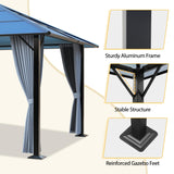 QZEN 10'x10' Hardtop Gazebo, Outdoor Polycarbonate Gazebo, Metal Frame Permanent Pavilion with Curtains & Netting for Backyard, Patio, Deck (10'x10' QZEN